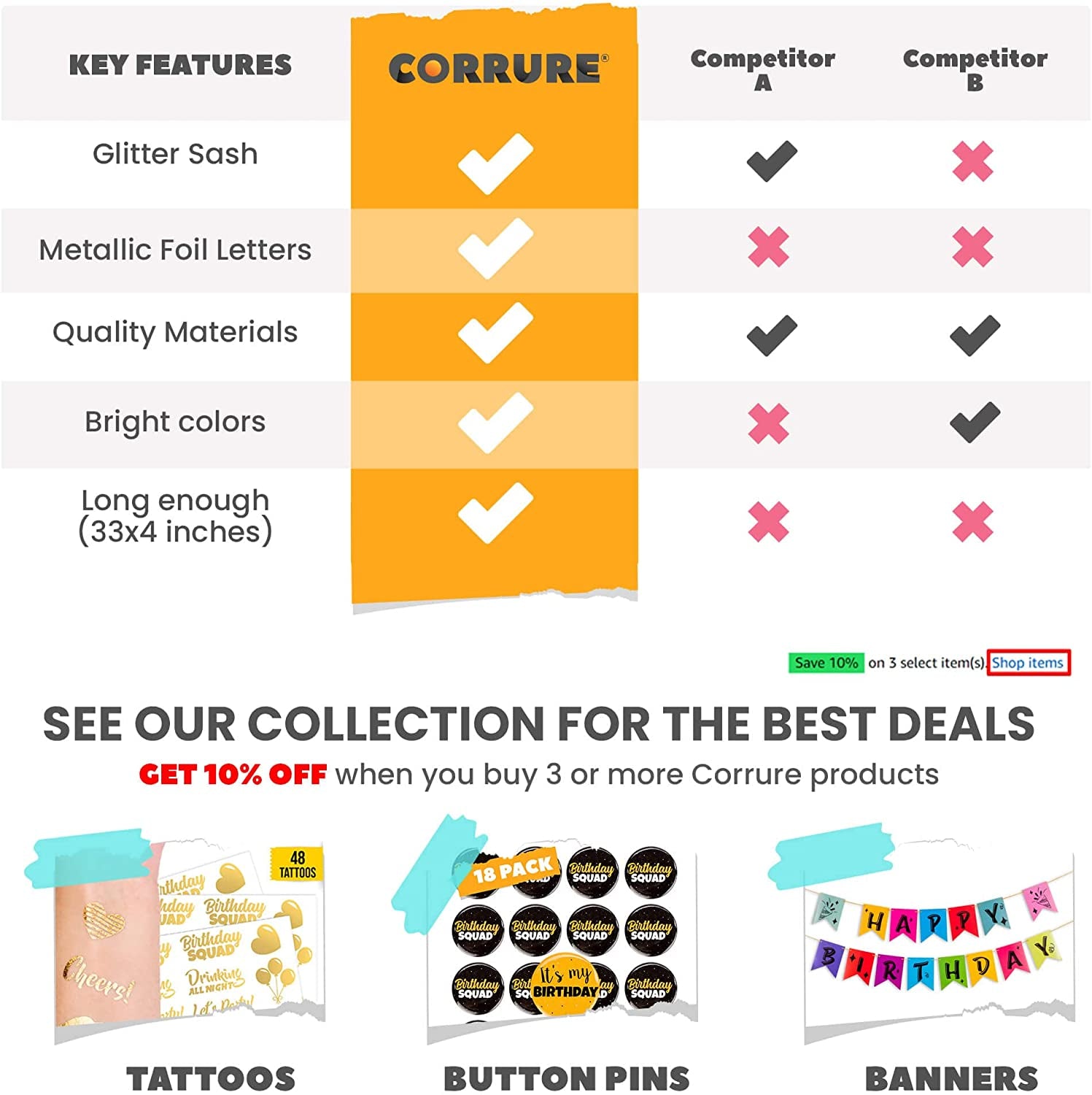 CORRURE 'It'S My Birthday' Sash Glitter with Multicolor Foil - Black Glitter Happy Birthday Sash for Women - Party Favors Supplies and Decorations for Sweet 16, 18Th 21St 30Th 40Th or Any Bday Party Apparel & Accessories > Clothing Accessories > Sashes CORRURE   