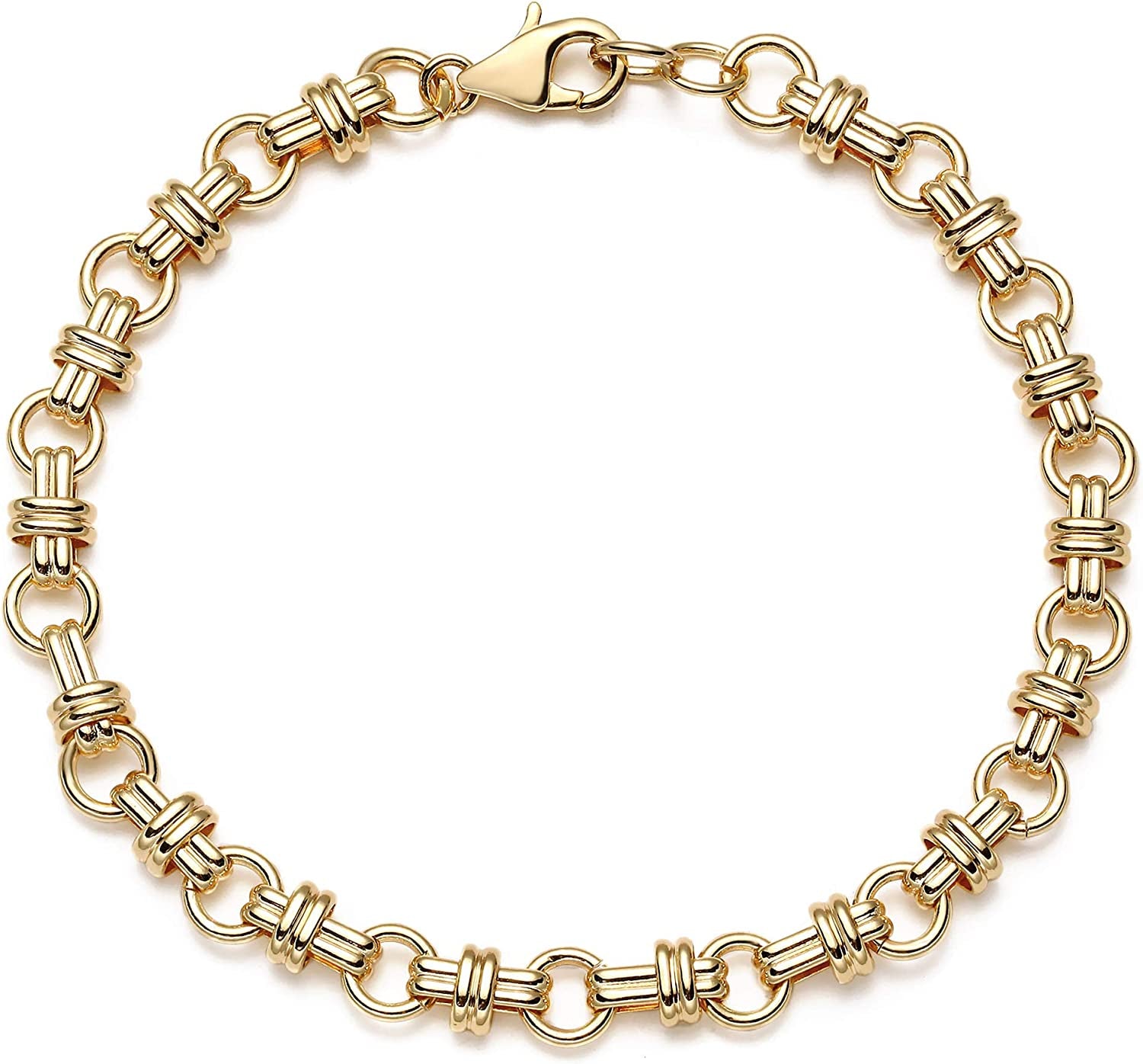 MEVECCO Gold Beaded Bracelets,18K Gold Plated Handmade Cute Satellite Diamond Cut Oval and round Beads Rope Chain Dainty Bracelet for Women Apparel & Accessories > Jewelry > Bracelets Mevecco Rolo  