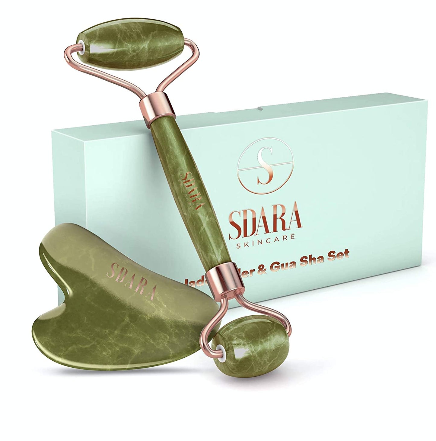 Sdara Jade Roller Gua Sha Set - Facial Roller and Massager for Slimming & Sculpting - Reduces Wrinkles & Eye Puffiness - Essential Skin Care Tools Health & Beauty > Personal Care > Cosmetics > Cosmetic Tools > Skin Care Tools Sdara Skincare   