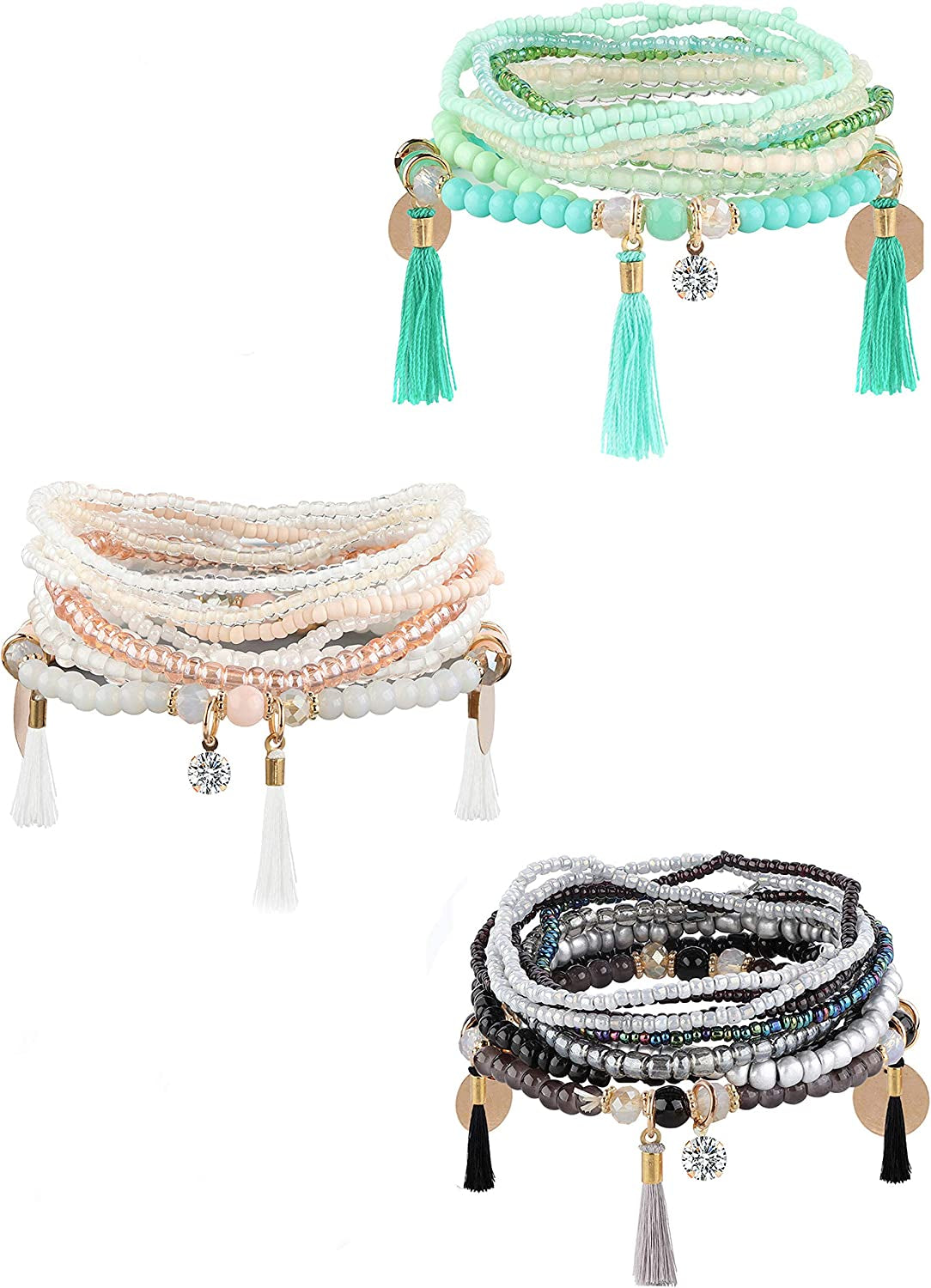 MILACOLATO 6Sets Boho Bead Bracelets Set Multilayered Stackable Bracelets Comfortable Stretch Bracelets Multicolor Bohemian Charm Bracelets for Women Girls Apparel & Accessories > Jewelry > Bracelets MILACOLATO 3 Sets-Black  