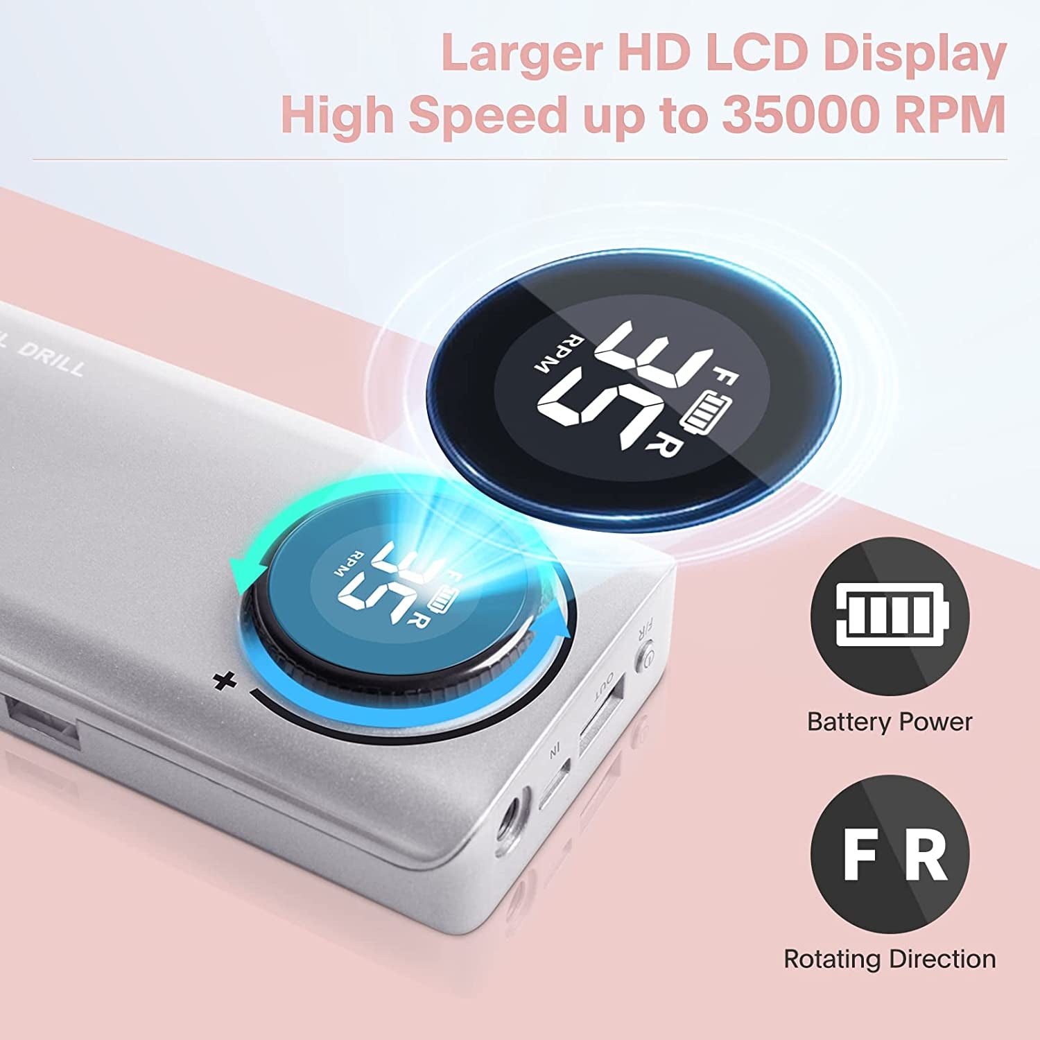 Professional Electric Nail Drill Machine, Portable Rechargeable 35000RPM Nail Drill for Acrylic Gel Nails, Manicure Pedicure Polishing Shape Tools for Home and Salon Use Health & Beauty > Personal Care > Cosmetics > Cosmetic Tools > Nail Tools Caattiilaa   