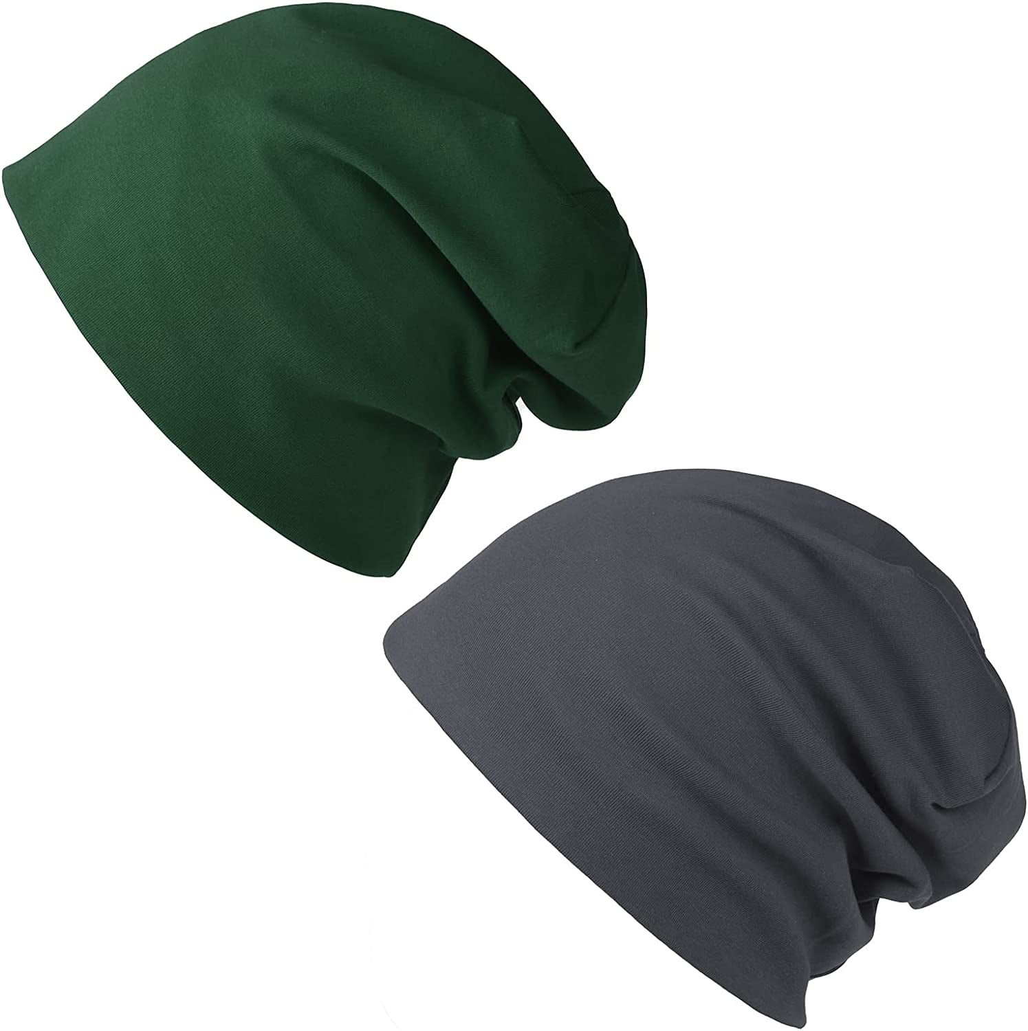 FURTALK Beanie for Womens Men Slouchy Cotton Beanies Summer Soft Skull Cap Lightweight Chemo Headwear Apparel & Accessories > Clothing Accessories > Headwear KYLIE MAX Green + Grey  