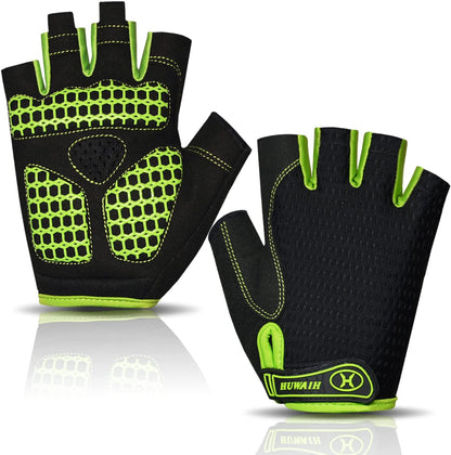 Huwaih Cycling Gloves for Men/Women anti Slip Shock Absorbing Biking Gloves Half Finger Gel Pad Bicycle Gloves Breathable Bike Gloves Apparel & Accessories > Clothing Accessories > Gloves & Mittens HuwaiH Green M (Palm Width: 3.35"-3.55") 
