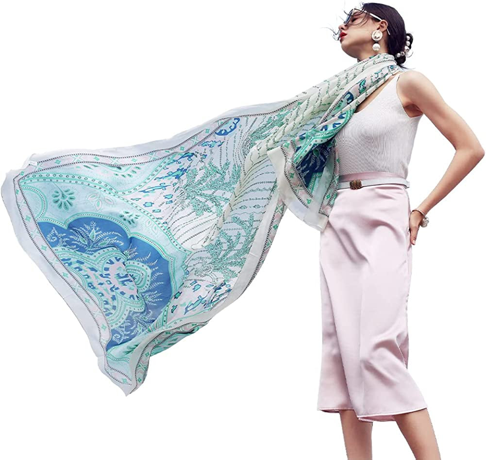 DANA XU Long Silk Fashion Oblong Floral Oversize Soft Scarf Wedding Shawls Beach Wraps Bandana Scarves for Women Apparel & Accessories > Clothing Accessories > Scarves & Shawls DANA XU 30 Blue&green  