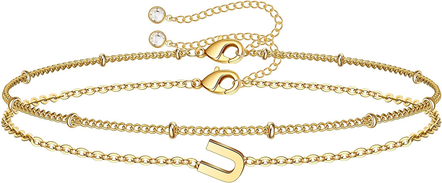 Dainty Gold Initial Bracelets for Women, 14K Gold Plated Dainty Personalized Gold Bracelets Initial Bracelets for Women Teen Girls Jewelry Chain Bracelets for Kids Toddler Little Girls Jewelry Gifts Apparel & Accessories > Jewelry > Bracelets M MOOHAM U  