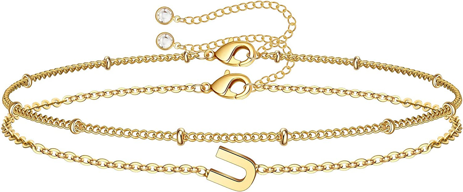 Dainty Gold Initial Bracelets for Women, 14K Gold Plated Dainty Personalized Gold Bracelets Initial Bracelets for Women Teen Girls Jewelry Chain Bracelets for Kids Toddler Little Girls Jewelry Gifts Apparel & Accessories > Jewelry > Bracelets M MOOHAM U  
