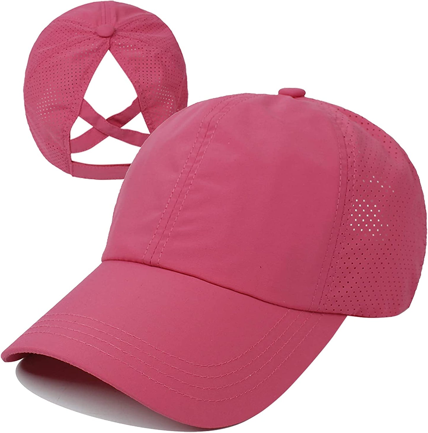 HGGE Womens Criss Cross Ponytail Baseball Cap Adjustable High Messy Bun Ponycap Quick Drying Hat Apparel & Accessories > Clothing Accessories > Hats HGGE Rose Red  