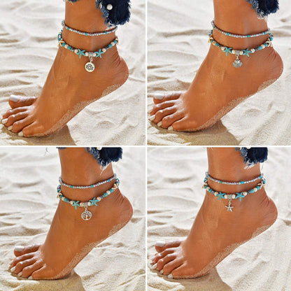 Suyi 5Pcs Layered Beach Anklets for Women Girls Adjustable Sea Turtle Anklets Bracelets Boho Anklet Foot Jewelry Apparel & Accessories > Jewelry > Anklets Suyi   
