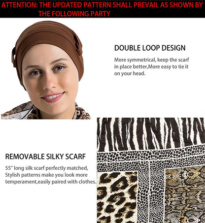 Bamboo Cotton Liner Chemo Headwear for Womenwith Silky Scarfs for Cancer Hair Loss Sleep Caps Beanie Coffee Apparel & Accessories > Clothing Accessories > Headwear JarseHera   