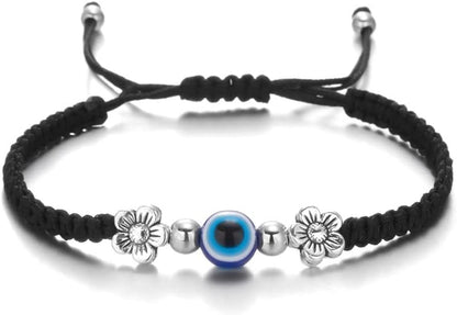 Evil Eye Pendant Bracelet Anklet,Red Blue Black Line Hand Turtle Elephant Pendant Adjustable Braided Bracelet Anklet for Women Men(Flower,Black) Apparel & Accessories > Jewelry > Bracelets Generic Nylon  