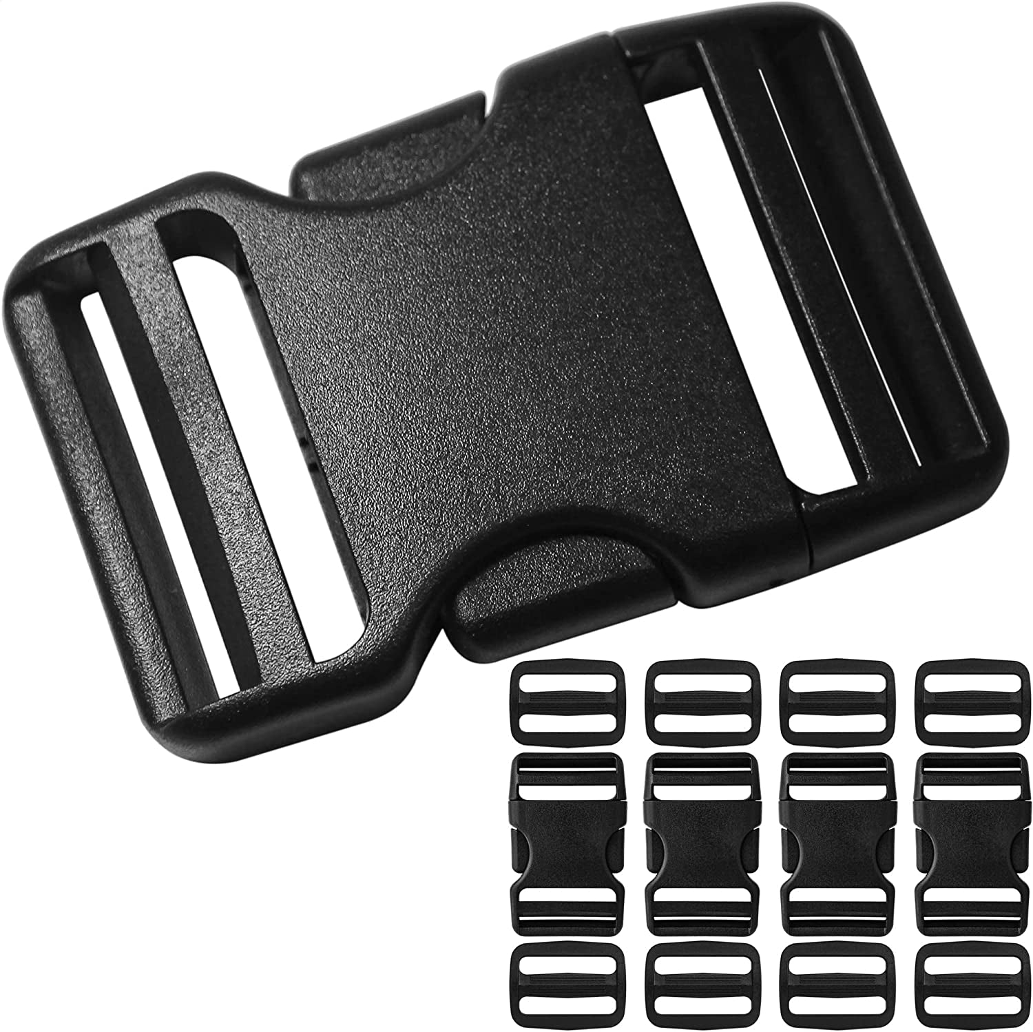 Buckle for Strap 1.5": Side Release Buckles Plastic Clips 4 Set + Tri-Glide Slide 8 Pcs Fit 1 1/2 Inch Wide Nylon Straps Webbing Belt, Heavy Duty Replacement for Backpack, Dual Adjustable No Sewing Apparel & Accessories > Clothing Accessories > Belt Buckles LASIGHT 4 Set 1 1/2 in  