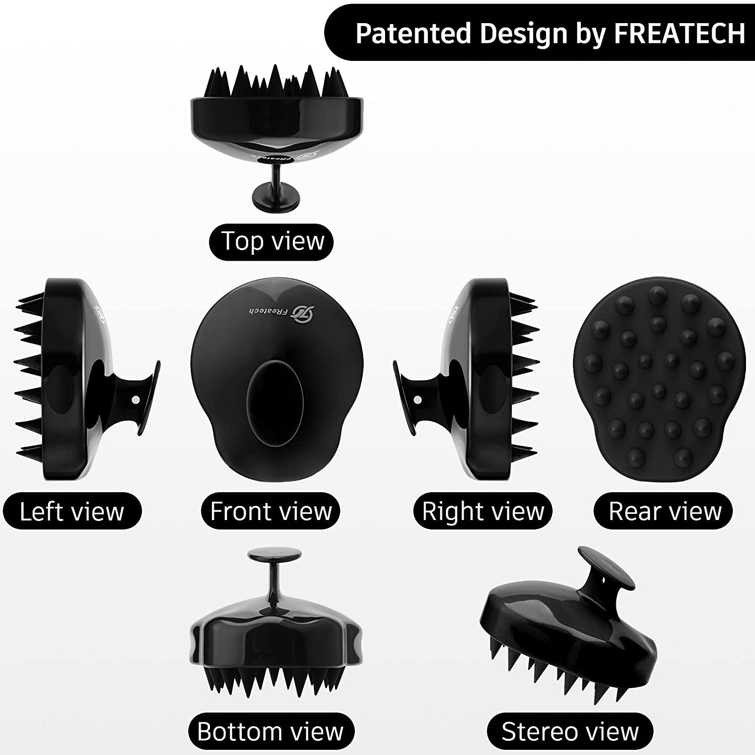 FREATECH Scalp Massager Shampoo Brush with Soft & Flexible Silicone Bristles for Hair Care and Head Relaxation, Ergonomic Scalp Scrubber/Exfoliator for Dandruff Removal and Hair Growth, Black Health & Beauty > Personal Care > Hair Care FREATECH   