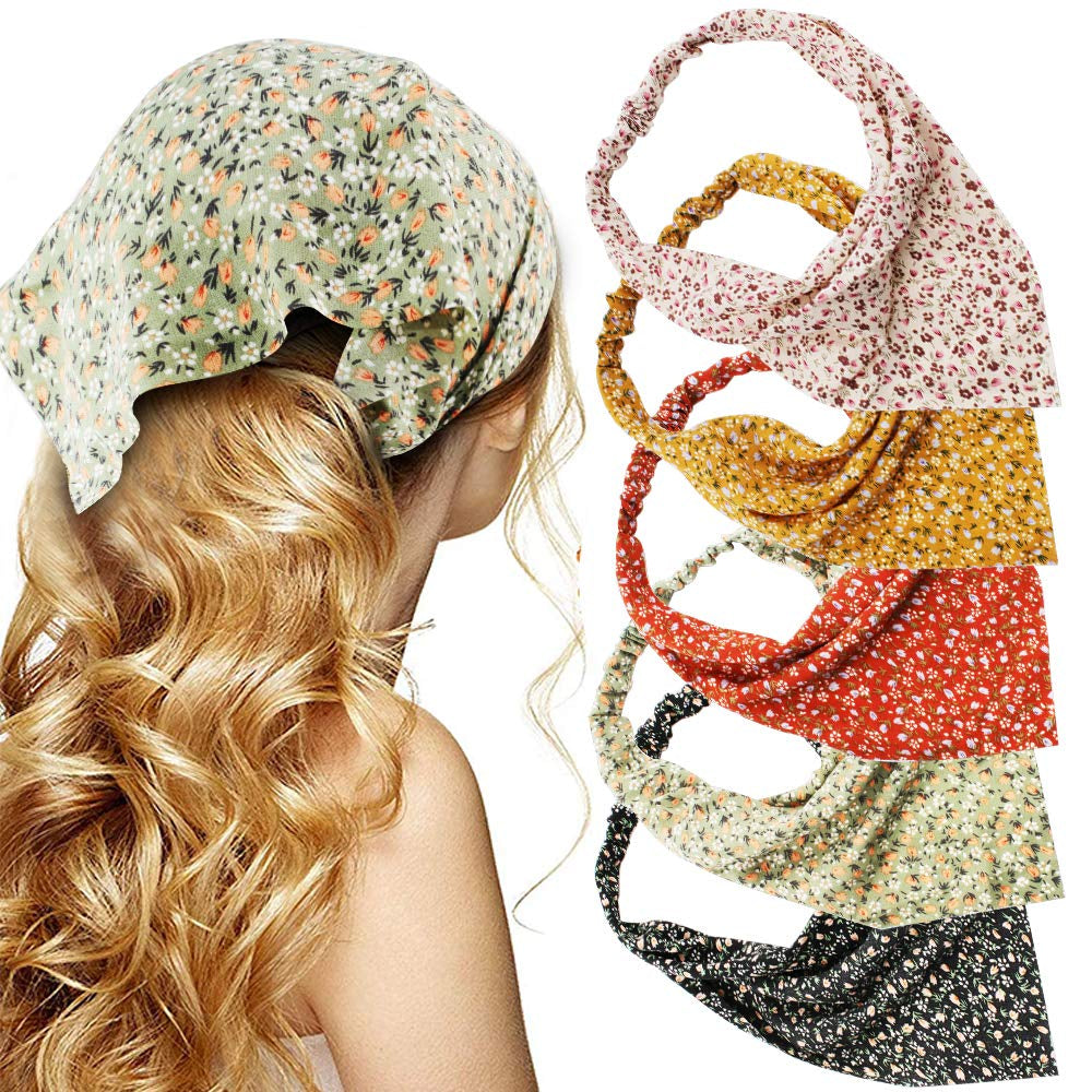 Floral Hair Scarf Headband - TOBATOBA 5 Pcs Hair Bandanas for Women Bandana Headband Chiffon Boho Headbands for Women Elastic Head Bandana Floral Bandana Headbands for Women Girls Hair Accessories Apparel & Accessories > Clothing Accessories > Bandanas & Headties TOBATOBA Classic Floral Patterns  