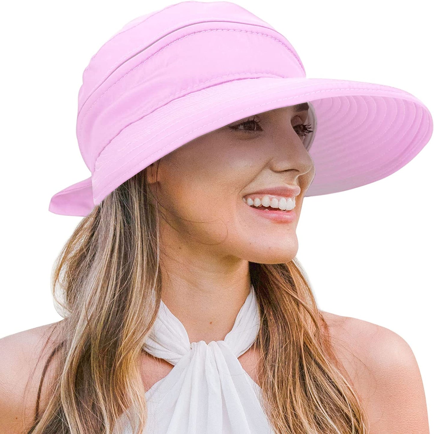 Verabella Womens Beach Hat Summer Lightweight Sun Hat for Hiking Sun Protection 2 in 1 Visor Sun Protection Hat Apparel & Accessories > Clothing Accessories > Hats Verabella Pink  