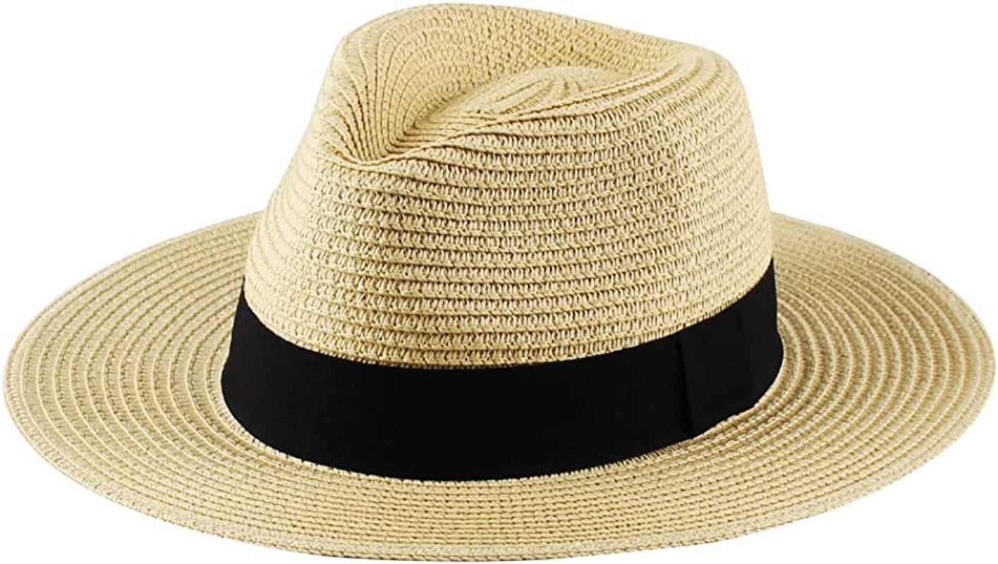 Panama Straw Hats for Women Summer Beach Sun Hat Wide Brim Fedora Cap UPF50+ Apparel & Accessories > Clothing Accessories > Hats KYLIE MAX B03-straw Yellow  