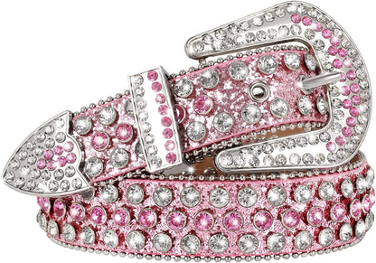 Men Women Fashion Rhinestone Belt SUOSDEY Western Cowgirl Bling Studded Design Leather Diamond Belt for Jeans Dress Apparel & Accessories > Clothing Accessories > Belts SUOSDEY 05-pink(silver Buckle) XL：fits waist size 43''-47'' 