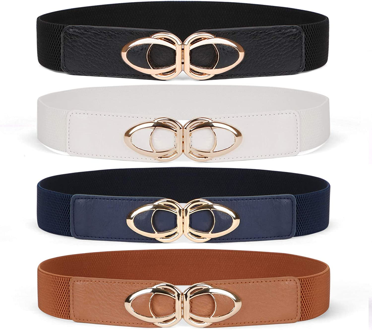 Women Skinny Belt for Dresses Retro Stretch Ladies Waist Belt plus Size Set of 4 Apparel & Accessories > Clothing Accessories > Belts WERFORU H-black+brown+white+blue Fits Waist 30"-42" 