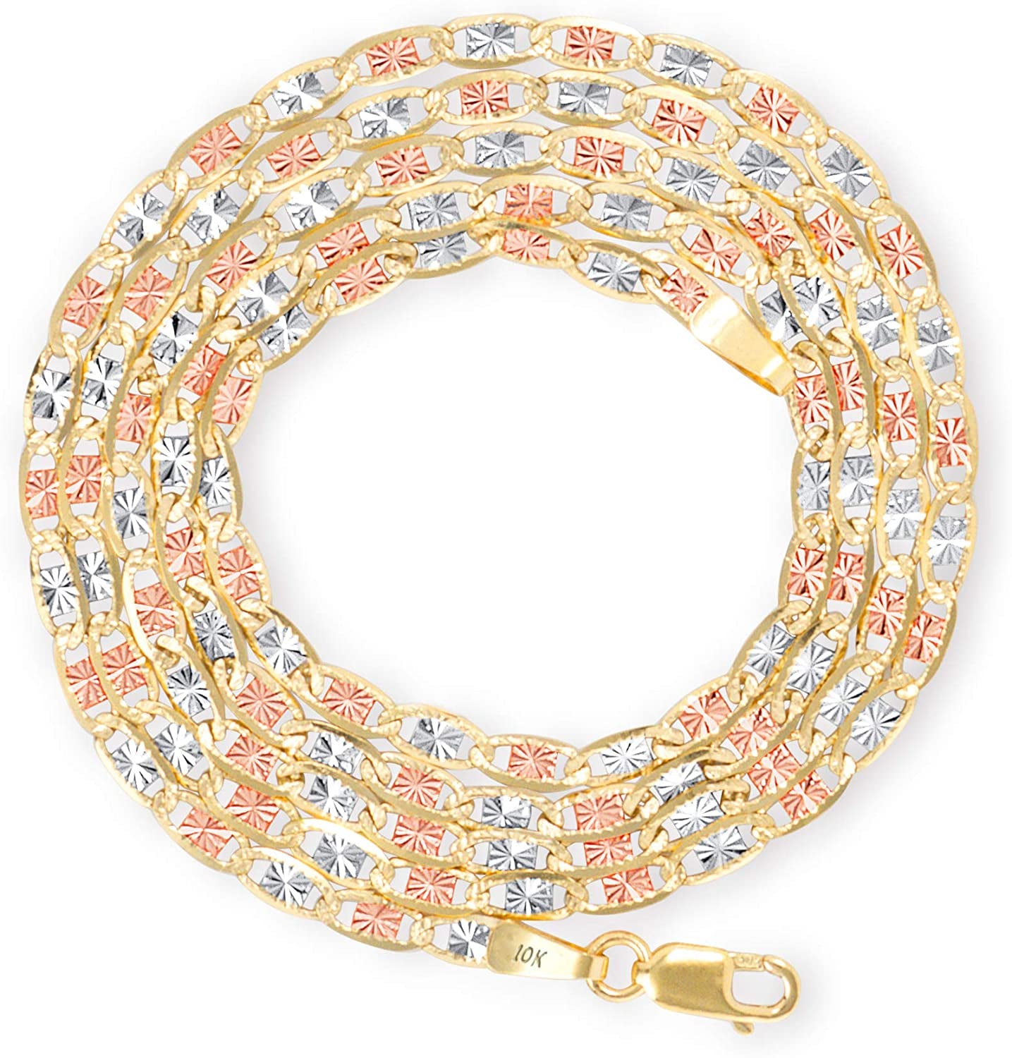 Nuragold 10K Three Tone Yellow Rose White Gold 2.5Mm Valentin Mariner Link Anchor Chain Bracelet or Anklet, Womens 7" 7.5" 8" 8.5" 9" Apparel & Accessories > Jewelry > Anklets NuraGold   