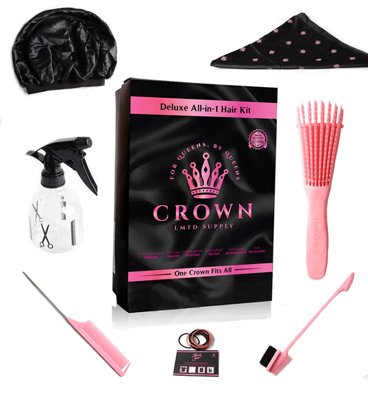 Queen Box Deluxe Womens -7 in 1 Hair Care Kit: Detangler Brush, Bonnet, Rat Tail Comb, Silky Scarf, Spray Bottle and BONUS Hair Ties. for Afro Curly & Straight Hair Health & Beauty > Personal Care > Hair Care Crown Quality Pink  
