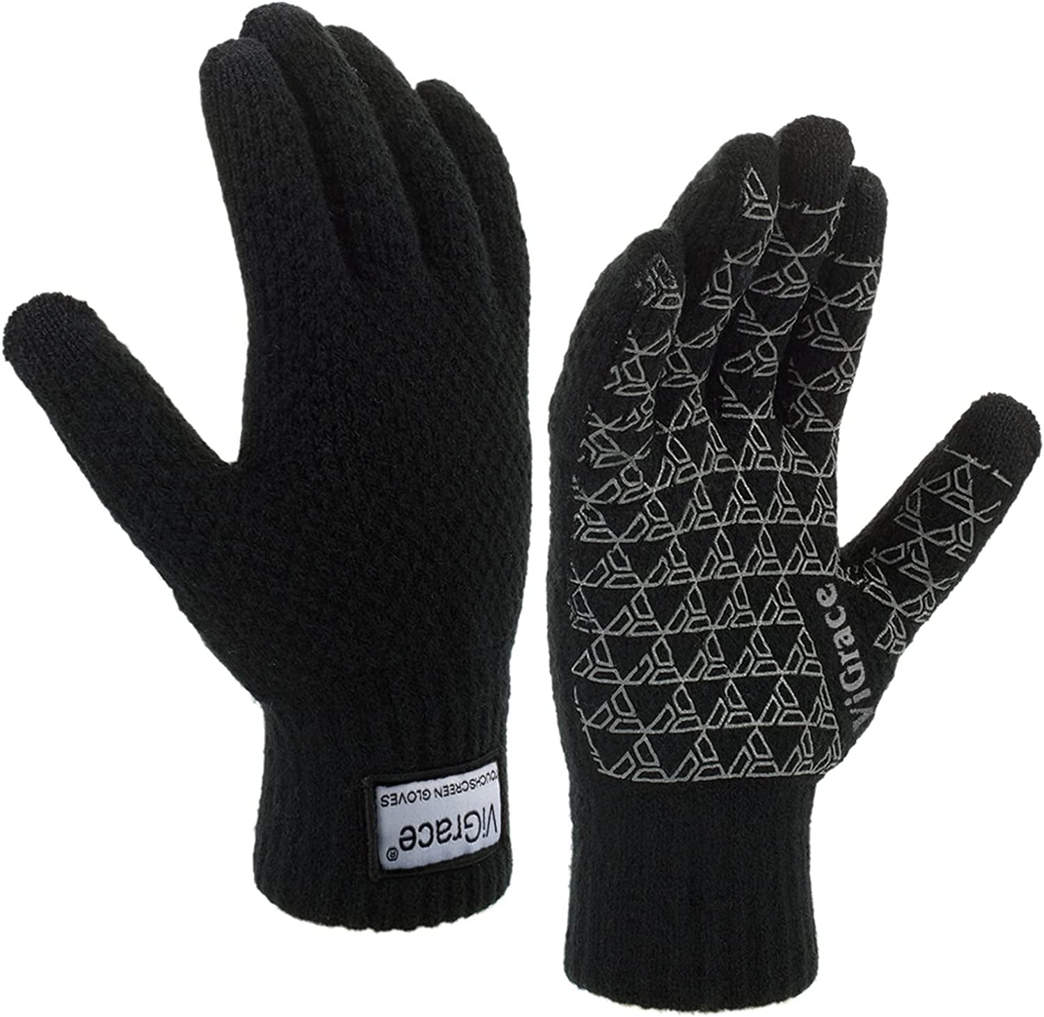 Winter Warm Touchscreen Gloves for Men and Women Touch Screen Fleece Lined Knit Anti-Slip Wool Glove Apparel & Accessories > Clothing Accessories > Gloves & Mittens ViGrace Black X-Large 
