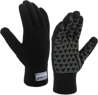 Winter Warm Touchscreen Gloves for Men and Women Touch Screen Fleece Lined Knit Anti-Slip Wool Glove Apparel & Accessories > Clothing Accessories > Gloves & Mittens ViGrace Black X-Large 