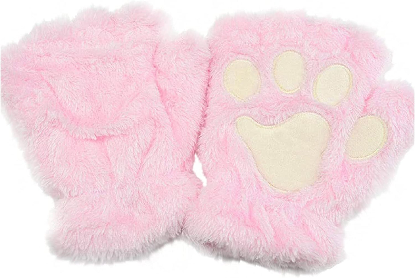 Cat Claw Bear Paw Fingerless Winter Plush Gloves 1Pair for Women Girls Fleece Plush Gloves Mittens Half Finger Gloves Cosplay Apparel & Accessories > Clothing Accessories > Gloves & Mittens JPLZi Pink One Size 