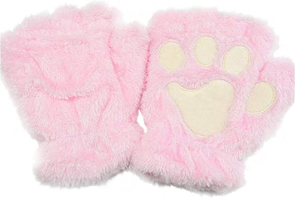 Cat Claw Bear Paw Fingerless Winter Plush Gloves 1Pair for Women Girls Fleece Plush Gloves Mittens Half Finger Gloves Cosplay Apparel & Accessories > Clothing Accessories > Gloves & Mittens JPLZi Pink One Size 