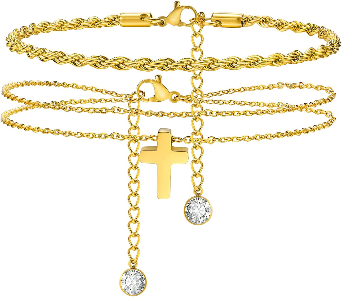 MEALGUET Women Gold Chain Anklet Bracelet : Stylish 18K Gold Plated Stainless Steel Minimalist Boho Style Layered Dainty Ankle Bracelet for Her, Summer Jewelry Gifts for Her Girl Apparel & Accessories > Jewelry > Anklets Mealguet Style D  