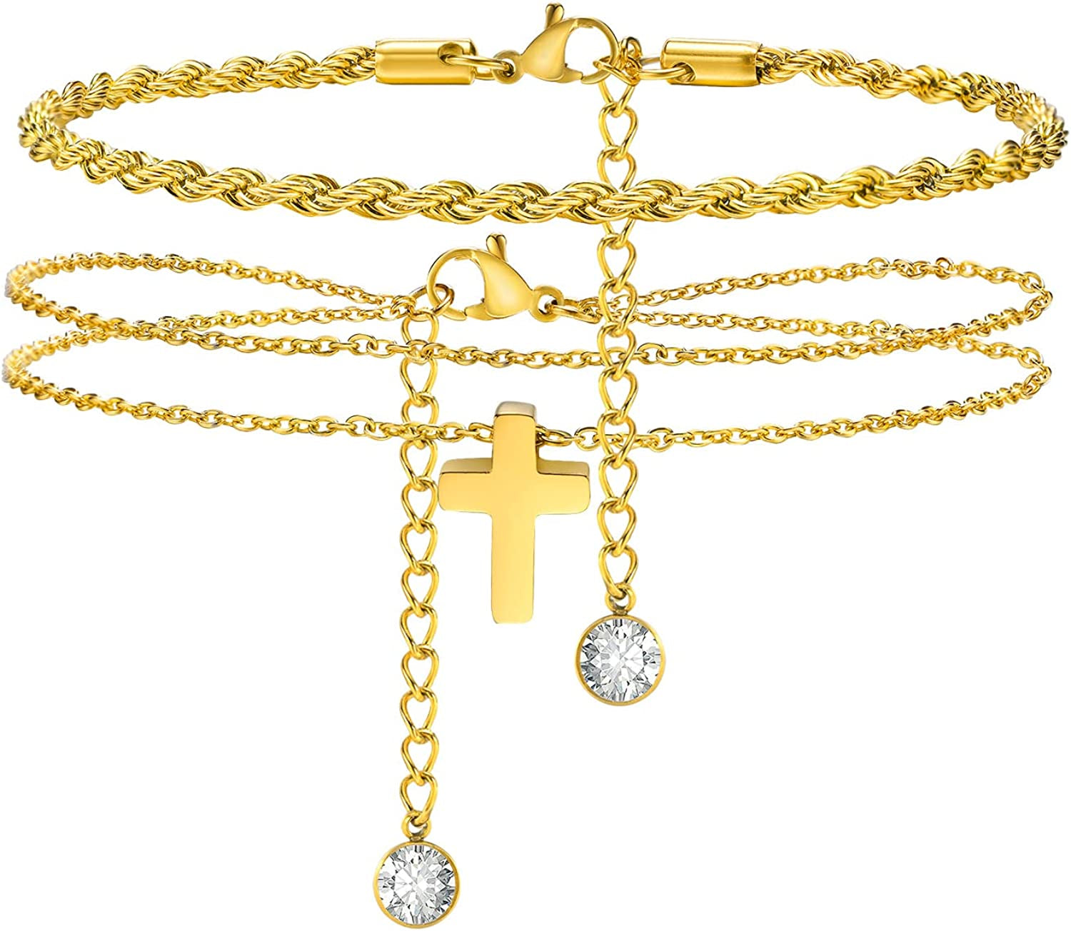 MEALGUET Women Gold Chain Anklet Bracelet : Stylish 18K Gold Plated Stainless Steel Minimalist Boho Style Layered Dainty Ankle Bracelet for Her, Summer Jewelry Gifts for Her Girl Apparel & Accessories > Jewelry > Anklets Mealguet Style D  