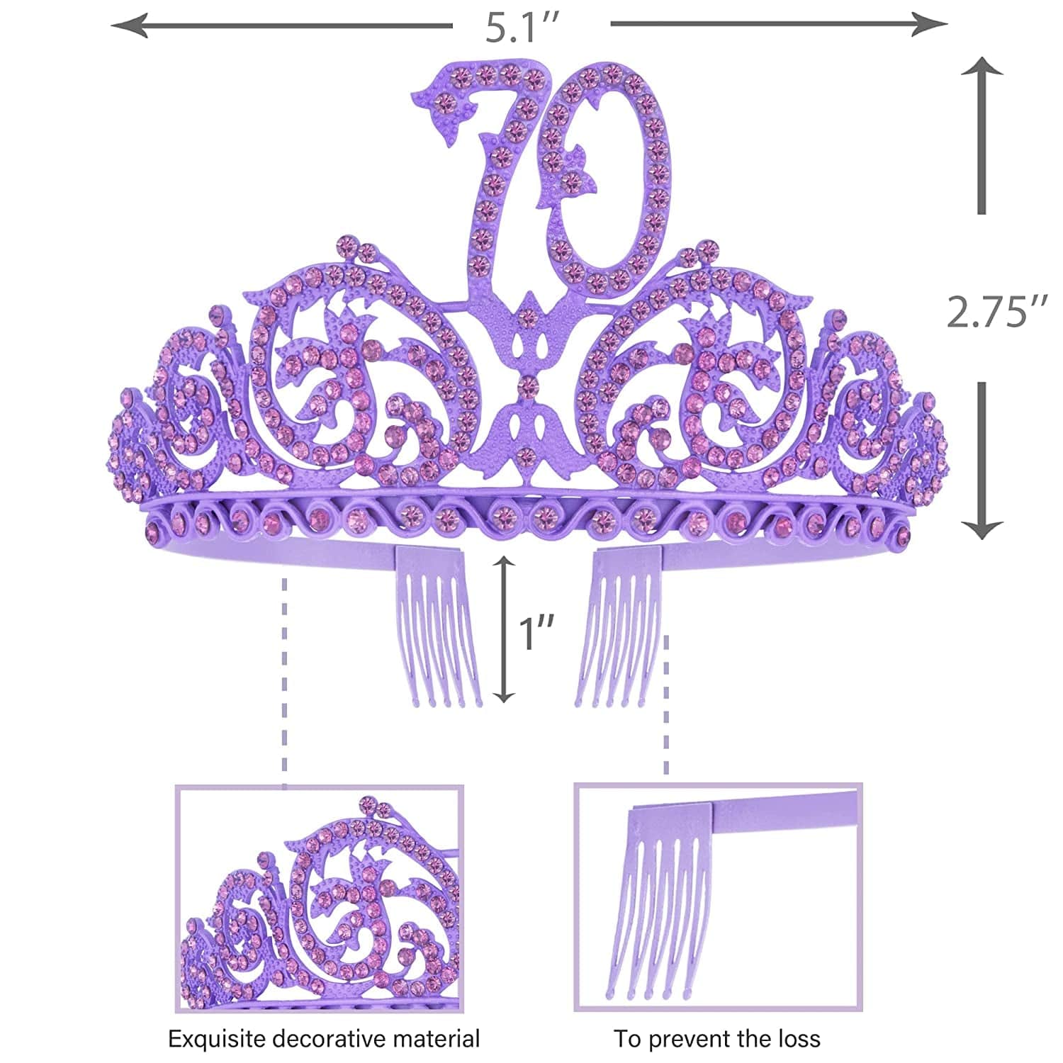 70Th Birthday Sash and Tiara for Women - Fabulous Glitter Sash + Forest Rhinestone Purple Premium Metal Tiara for Her, 70Th Birthday Gifts for 70 Celebration Apparel & Accessories > Clothing Accessories > Sashes KYLIE MAX   