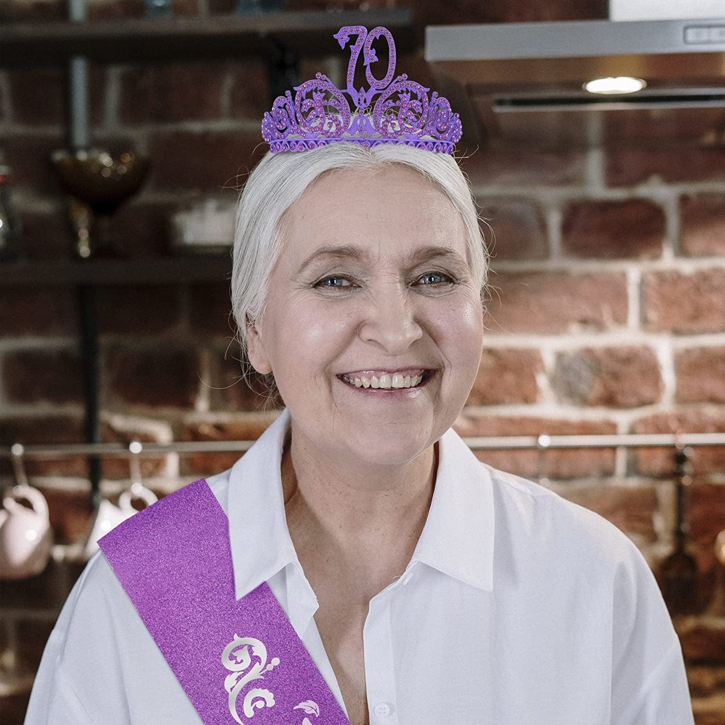 70Th Birthday Sash and Tiara for Women - Fabulous Glitter Sash + Forest Rhinestone Purple Premium Metal Tiara for Her, 70Th Birthday Gifts for 70 Celebration Apparel & Accessories > Clothing Accessories > Sashes KYLIE MAX   