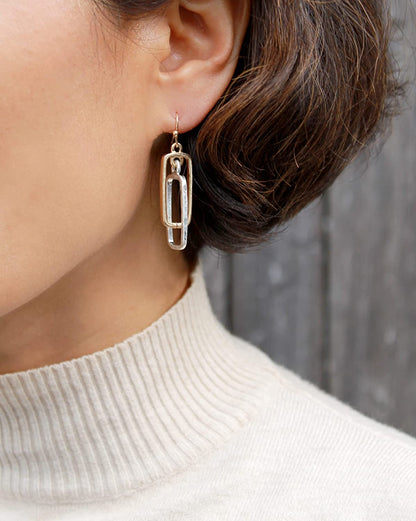POMINA Lightweight Geometric Gold Silver Two Tone Hammered Dangle Drop Earrings Linked Circle Rectangle Oval Trendy Fashion Dangling Earrings for Women Apparel & Accessories > Jewelry > Earrings POMINA   