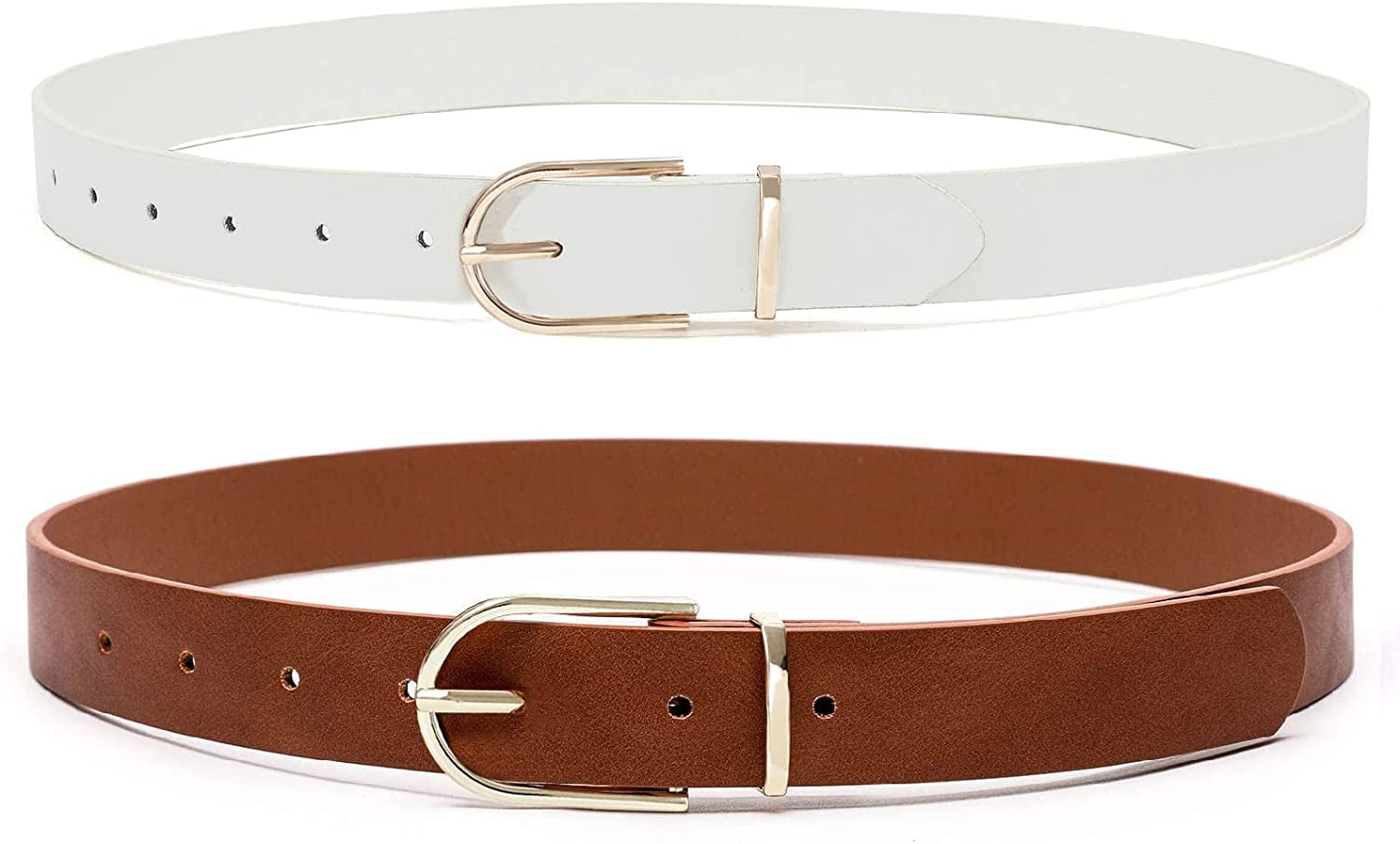 Earnda 2 Pack Brown Belt Women'S Chic Faux Leather Waist Belt for Jeans Apparel & Accessories > Clothing Accessories > Belts Earnda Brown&white Large: fits waist from 33"-36" 