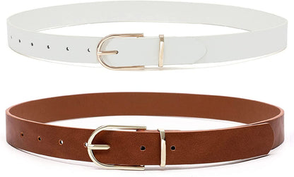 Earnda 2 Pack Brown Belt Women'S Chic Faux Leather Waist Belt for Jeans Apparel & Accessories > Clothing Accessories > Belts Earnda Brown&white Large: fits waist from 33"-36" 