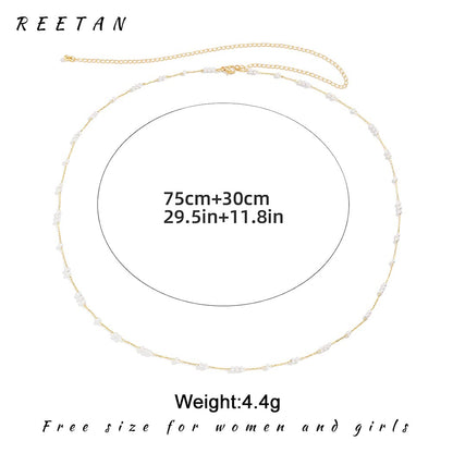 Reetan Pearl Belly Body Chains Gold Waist Chain Beach Bikini Fashion Body Jewelry Accessories for Women and Girls Apparel & Accessories > Jewelry > Body Jewelry REETAN   