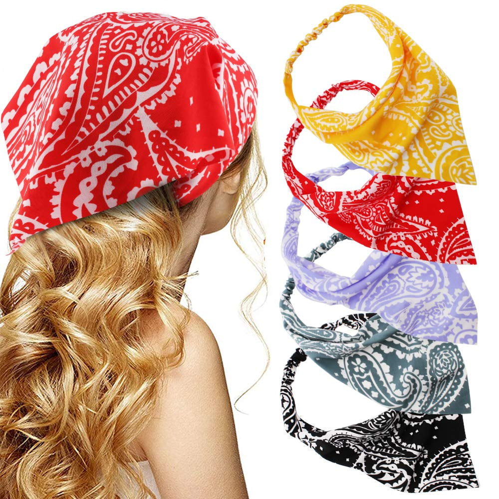 Floral Hair Scarf Headband - TOBATOBA 5 Pcs Hair Bandanas for Women Bandana Headband Chiffon Boho Headbands for Women Elastic Head Bandana Floral Bandana Headbands for Women Girls Hair Accessories Apparel & Accessories > Clothing Accessories > Bandanas & Headties TOBATOBA Bright Paisley Patterns  