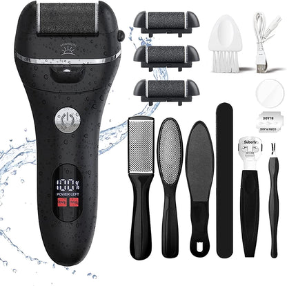 Electric Foot File Callus Remover - IPX7 Waterproof Rechargeable Callus Remover for Feet with 8 in 1 Pedicure Kit Foot Care, 3 Roller Heads, and 2 Speeds Health & Beauty > Personal Care > Foot Care PEFOOK Black(pack of 14)  