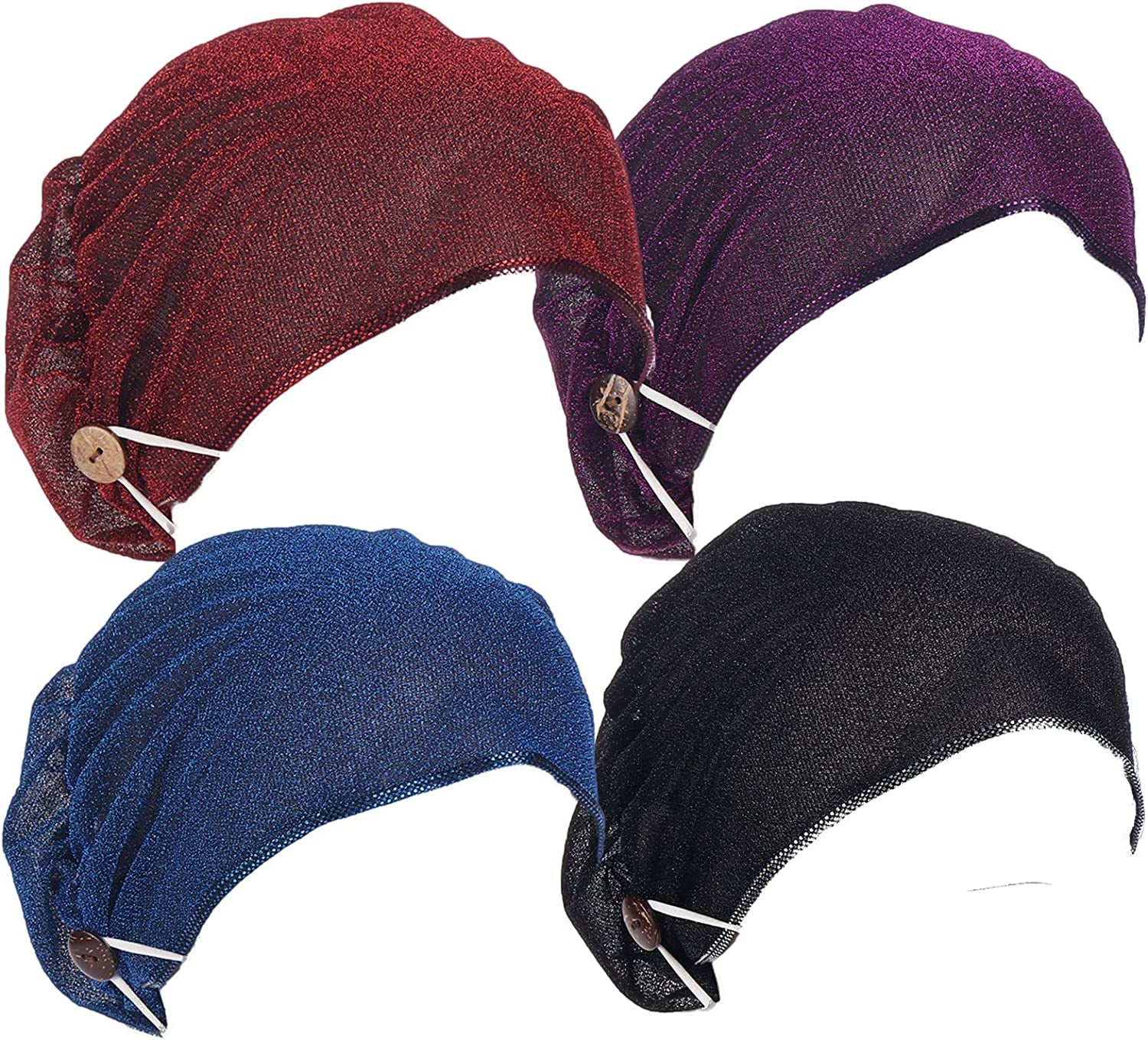Qianmome 2-4 Pack Beanie with Button for Women Men Nurse,Working Hat,Chemo Caps for Cancer Patients Apparel & Accessories > Clothing Accessories > Headwear Qianmome 1b03-wine&purple&sapphire&black  