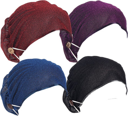 Qianmome 2-4 Pack Beanie with Button for Women Men Nurse,Working Hat,Chemo Caps for Cancer Patients Apparel & Accessories > Clothing Accessories > Headwear Qianmome 1b03-wine&purple&sapphire&black  