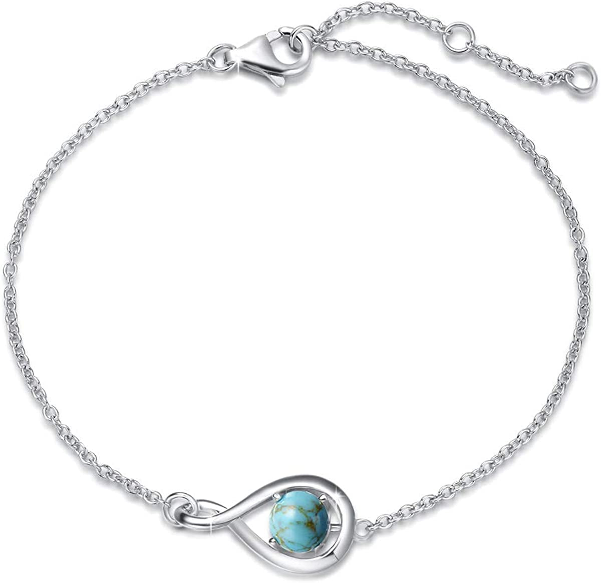 FANCIME 925 Sterling Silver Birthstone Bracelets for Women Dainty Simple Infinity Bracelet Fine Jewelry Birthday Anniversary Christmas Gifts for Girls Mom Wife Her, Chain Length 6.7"+1.2" Extend Apparel & Accessories > Jewelry > Bracelets FANCIME Dec.-Created Turquoise  
