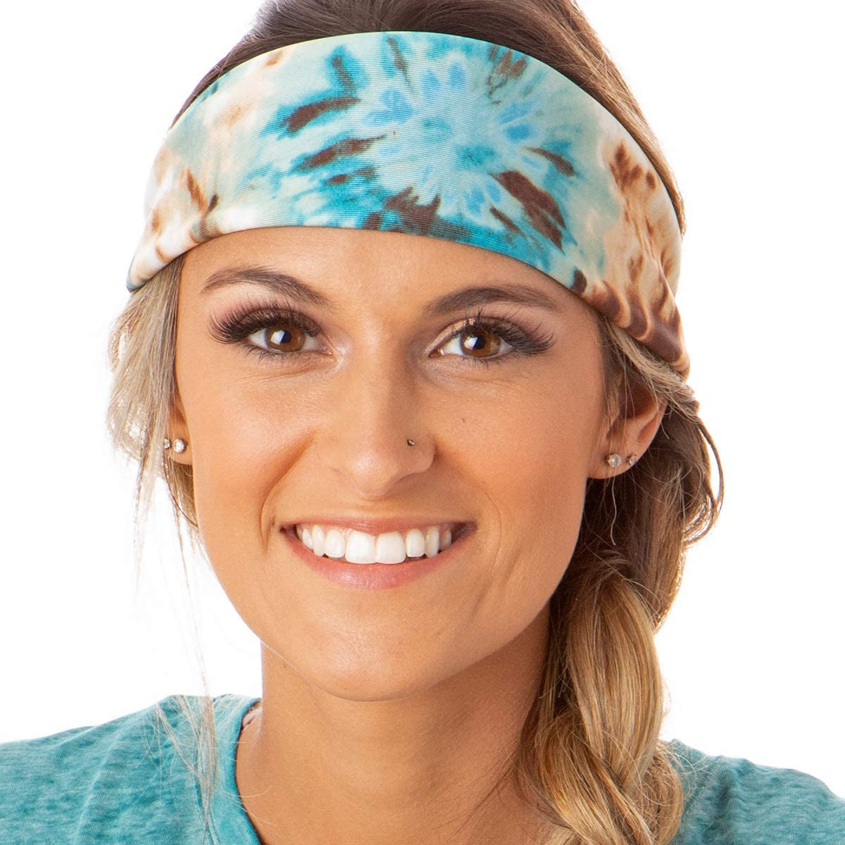 Hipsy Adjustable & Stretchy Printed Xflex Wide Headbands for Women Girls & Teens Apparel & Accessories > Clothing Accessories > Bandanas & Headties Hipsy Xflex Tan/Blue Tie Dye 1pk  