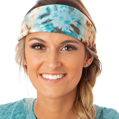 Hipsy Adjustable & Stretchy Printed Xflex Wide Headbands for Women Girls & Teens Apparel & Accessories > Clothing Accessories > Bandanas & Headties Hipsy Xflex Tan/Blue Tie Dye 1pk  