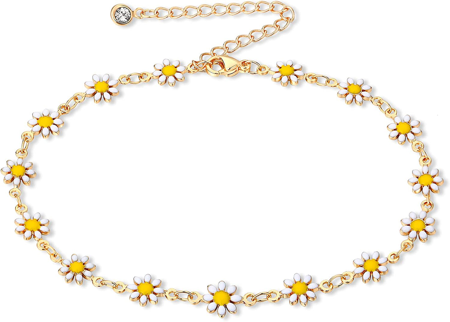 FUNEIA Gold Ankle Bracelets for Women 14K Gold Plated Anklet for Women Daisy Moon Star Evil Eye Anklet Boho Beach Foot Chain Adjustable Dainty Foot Jewelry Apparel & Accessories > Jewelry > Anklets FUNEIA white daisy  
