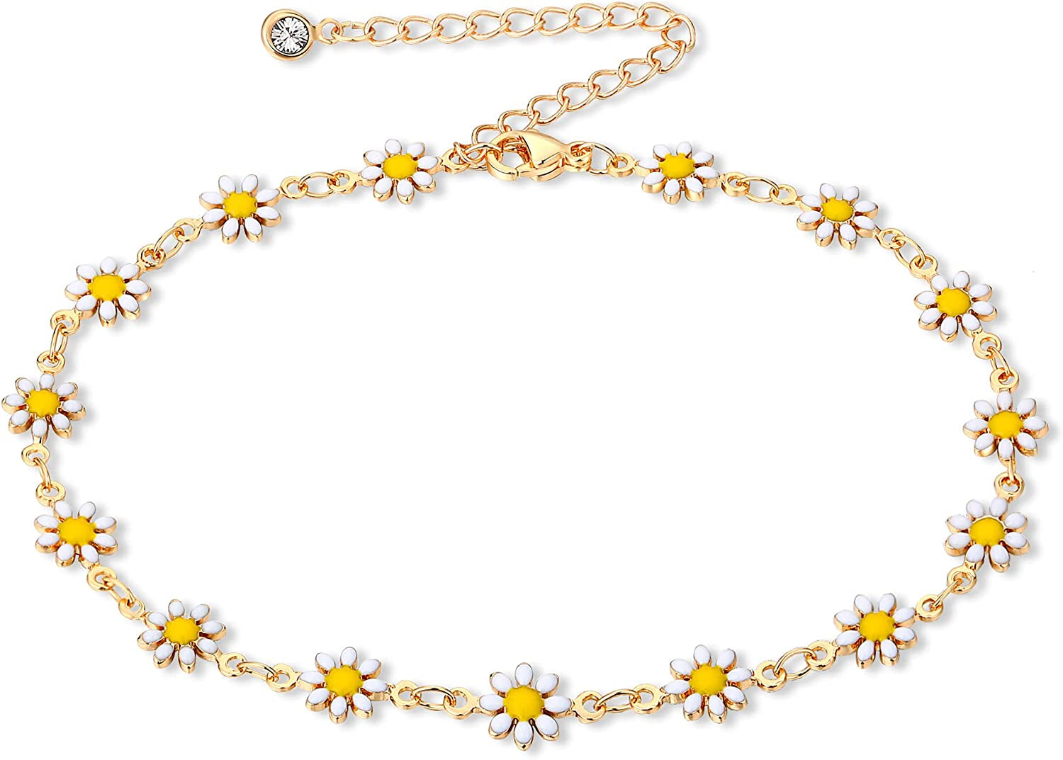 FUNEIA Gold Ankle Bracelets for Women 14K Gold Plated Anklet for Women Daisy Moon Star Evil Eye Anklet Boho Beach Foot Chain Adjustable Dainty Foot Jewelry Apparel & Accessories > Jewelry > Anklets FUNEIA white daisy  