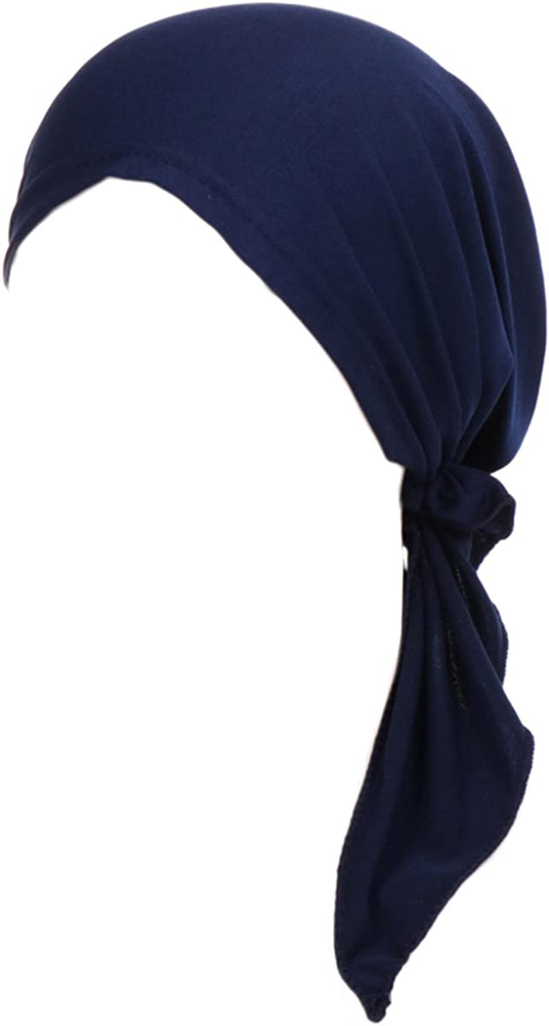 Summer Chemo Scarf Lightweight Silky Beanie Ruffle Cap Cancer Headwear for Womens Apparel & Accessories > Clothing Accessories > Headwear DancMolly Navy Blue  