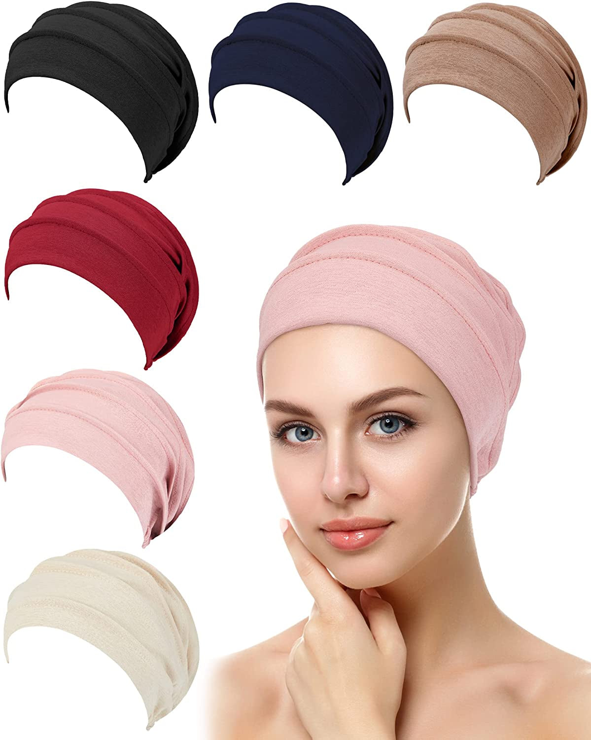 Geyoga 6 Pieces Slouchy Hair Loss Beanies Hats Soft Cotton Cancer Hat Stretchy Sleeping Cap Headwear for Women Apparel & Accessories > Clothing Accessories > Headwear Geyoga   