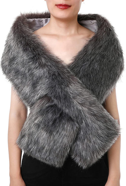 Dikoaina Women'S Winter Fake Faux Fur Scarf Wrap Collar Shawl Shrug Apparel & Accessories > Clothing Accessories > Scarves & Shawls Dikoaina Silver Grey 48"/125cm 