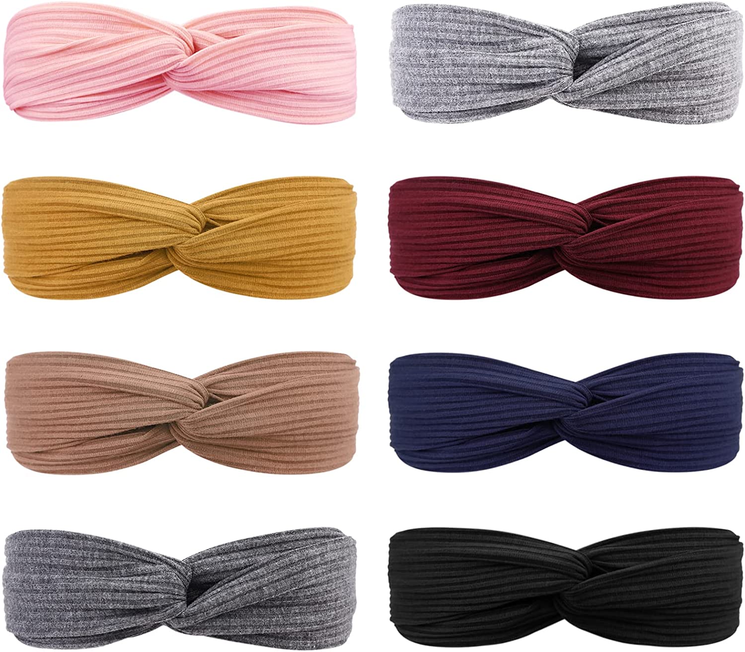 DRESHOW 8 Pack Headbands for Women Criss Cross Vintage Head Wrap Boho Headband Twisted Elastic Hair Accessories Apparel & Accessories > Clothing Accessories > Bandanas & Headties DRESHOW 8 Pack G: Daily Wear  