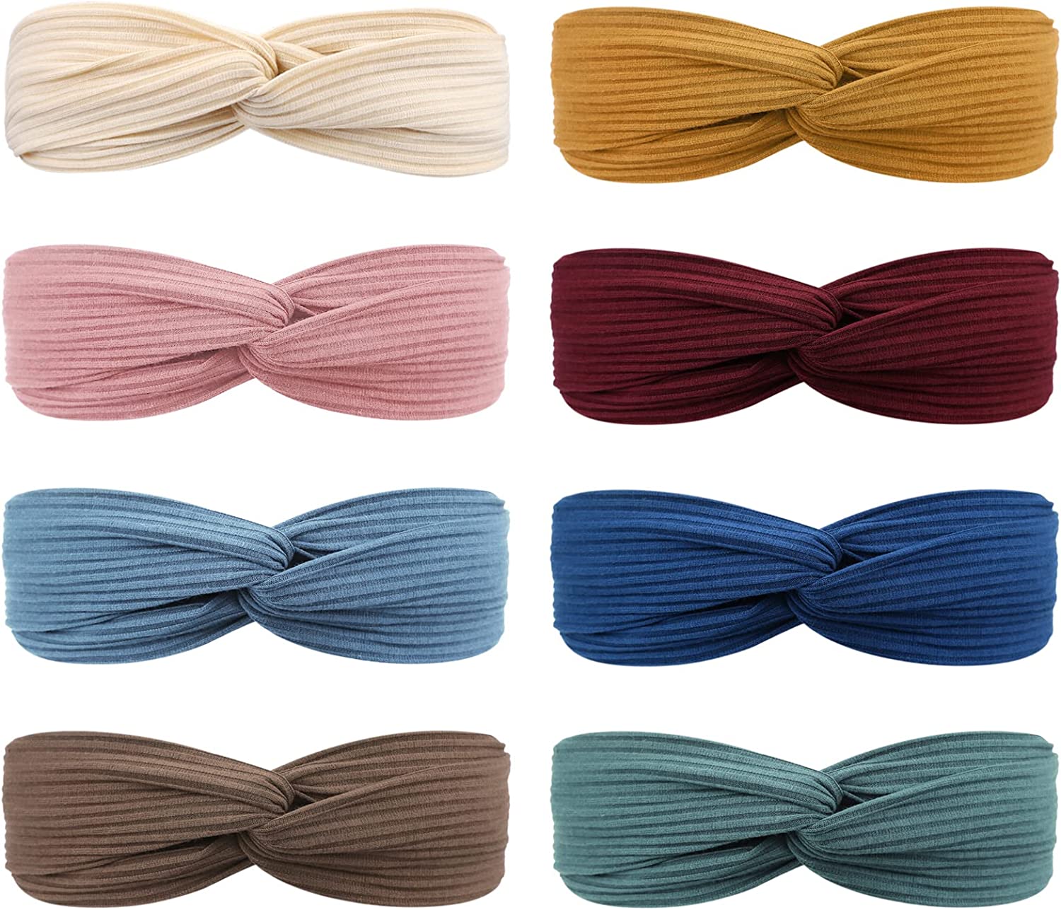 DRESHOW 8 Pack Headbands for Women Criss Cross Vintage Head Wrap Boho Headband Twisted Elastic Hair Accessories Apparel & Accessories > Clothing Accessories > Bandanas & Headties DRESHOW 8 Pack F: Ribbing  