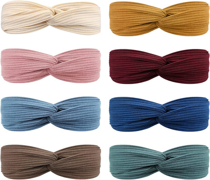 DRESHOW 8 Pack Headbands for Women Criss Cross Vintage Head Wrap Boho Headband Twisted Elastic Hair Accessories Apparel & Accessories > Clothing Accessories > Bandanas & Headties DRESHOW 8 Pack F: Ribbing  